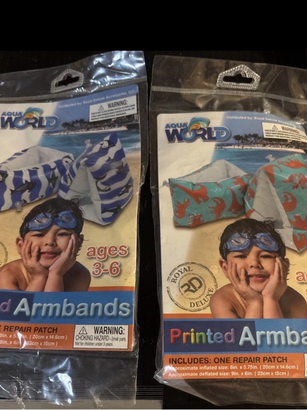 Inflatable Swim Arm Bands Aqua World Swimming Armbands Ages 3-6 Lot Of 2